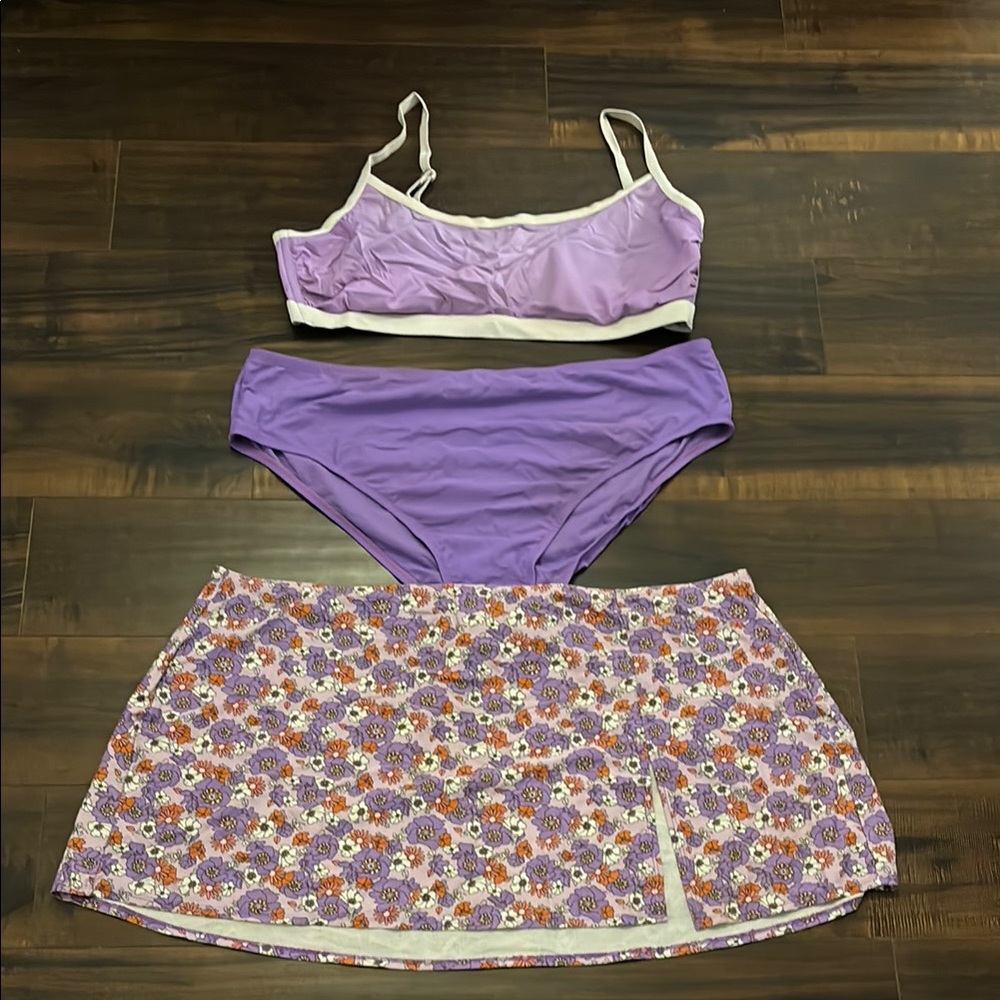 Wild Fable Purple Bikini Set with Floral Skirt